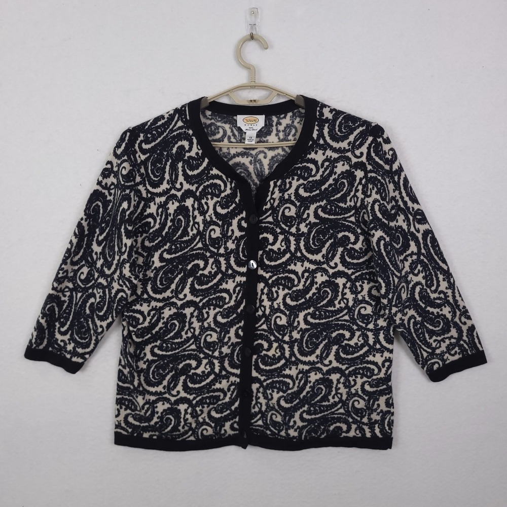 Talbots Cardigan Sweater Womens Size 2X Pure Merino Wool Paisley Capsule Luxury